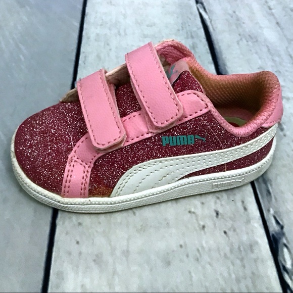 Puma Pink Glitter Velcro Strap Sneaker 